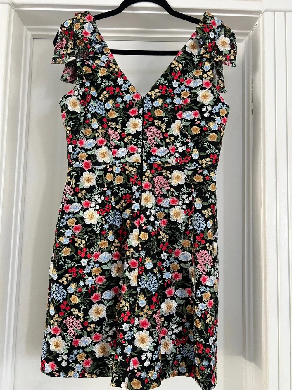 Eliza J Embroidered Floral Fit & Flare Dress Pockets Black 6P
